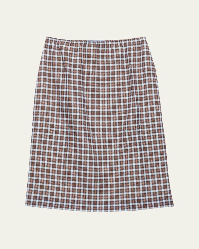 Checked Stretch Georgette Midi Skirt